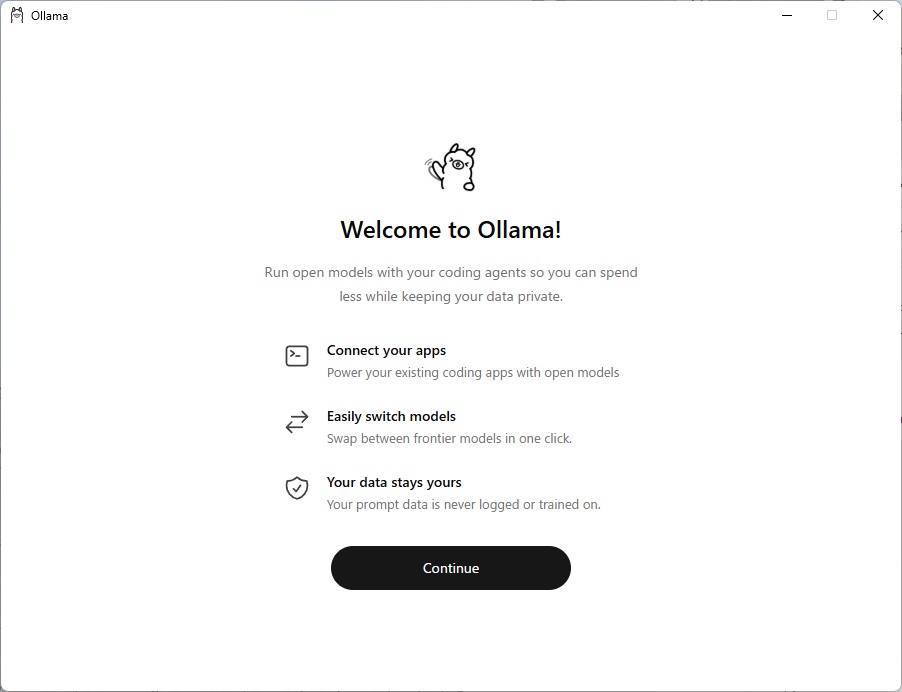 Ollamaをインストールした直後に表示されるWelcome画面