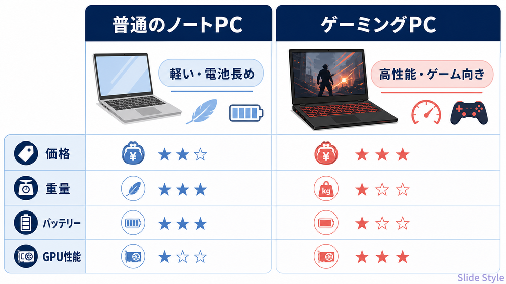 ノートPCとゲーミングPC比較
