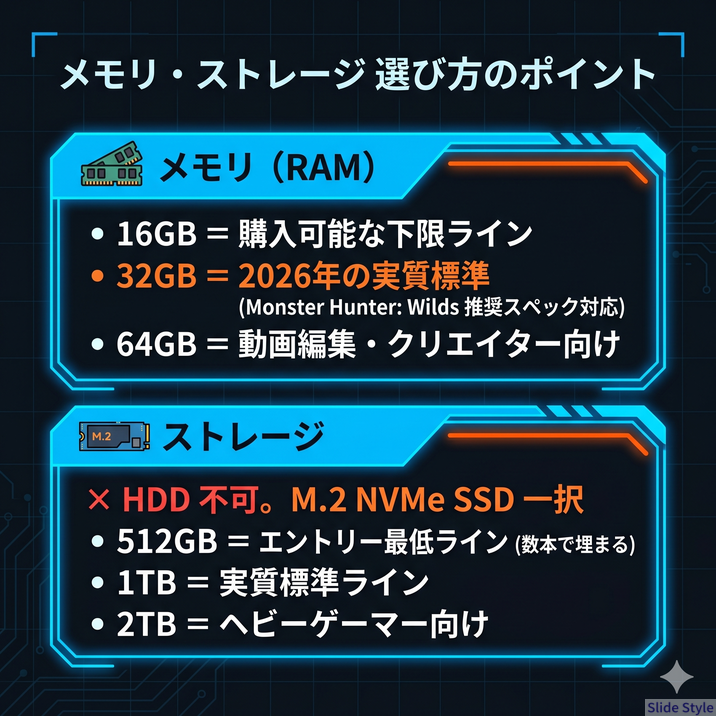 メモリとストレージ選び方