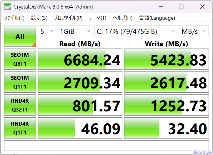 CrystalDiskMark ベンチマーク結果