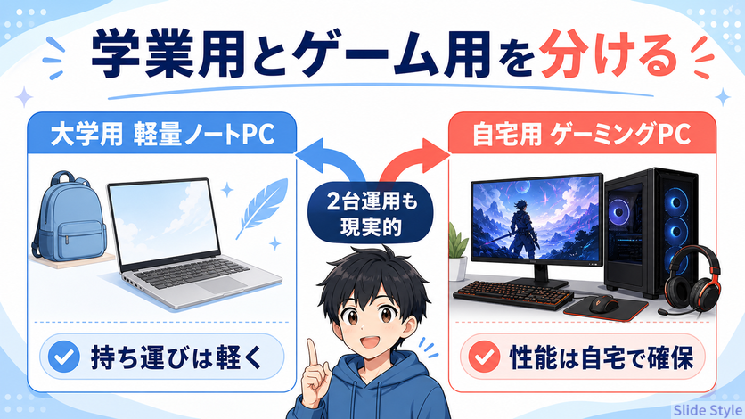 学業用とゲーム用を分けて考える