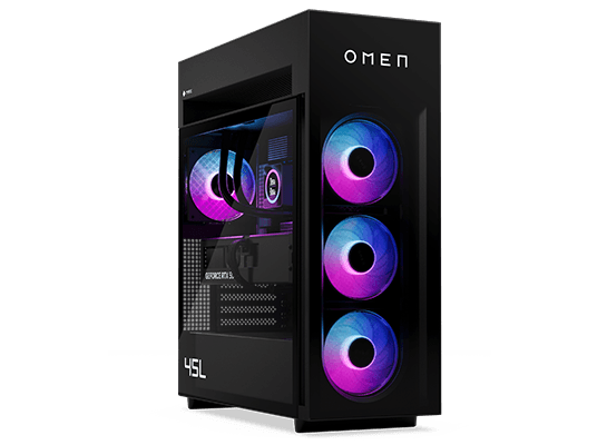 OMEN MAX 45Lの外観。前面に3基のARGBファン
