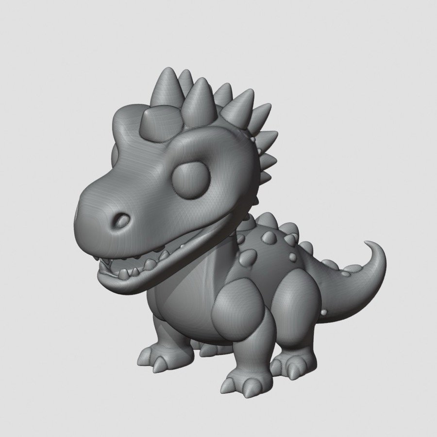TripoSGが公式の見本画像から作った恐竜のキャラクターの3Dモデル。トゲや歯、しっぽまで細かく再現されている